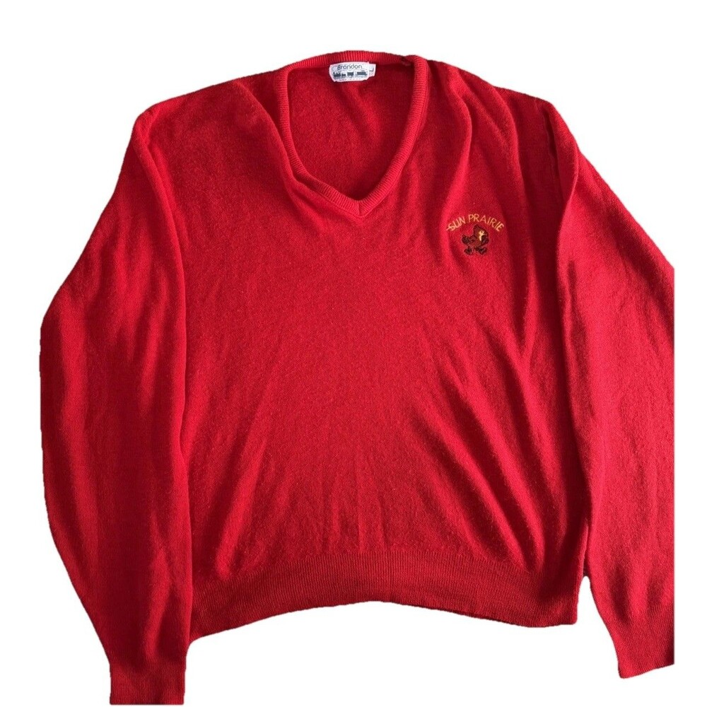 VTG 90s Brandon Sportswear Sun Prairie Cardinals Sweater Mens L Red V-Neck MiUSA